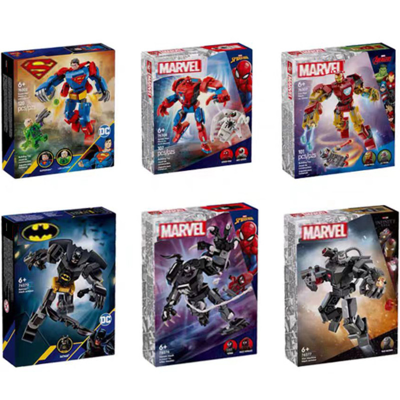 เลโก้ star wars Superhero 76302 Superman 76307 Iron Man 76308 Spiderman Mecha Boy ประกอบอาคารบล็อกขอ