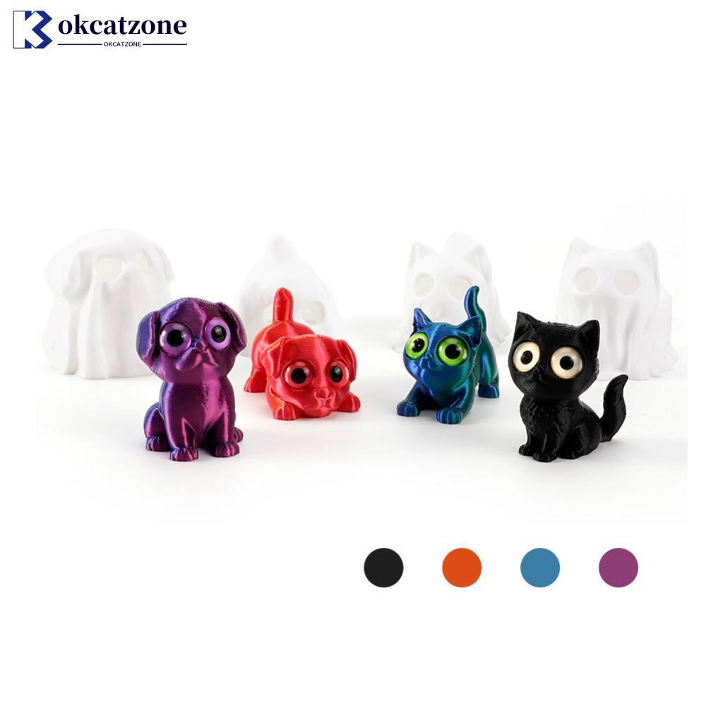 OKCATZONE 3D พิมพ์ Ghost Cat Figurine Spooky น่ารักลูกแมวลูกสุนัข Ghost แผ่นฮาโลวีนเครื่องประดับโต๊ะ