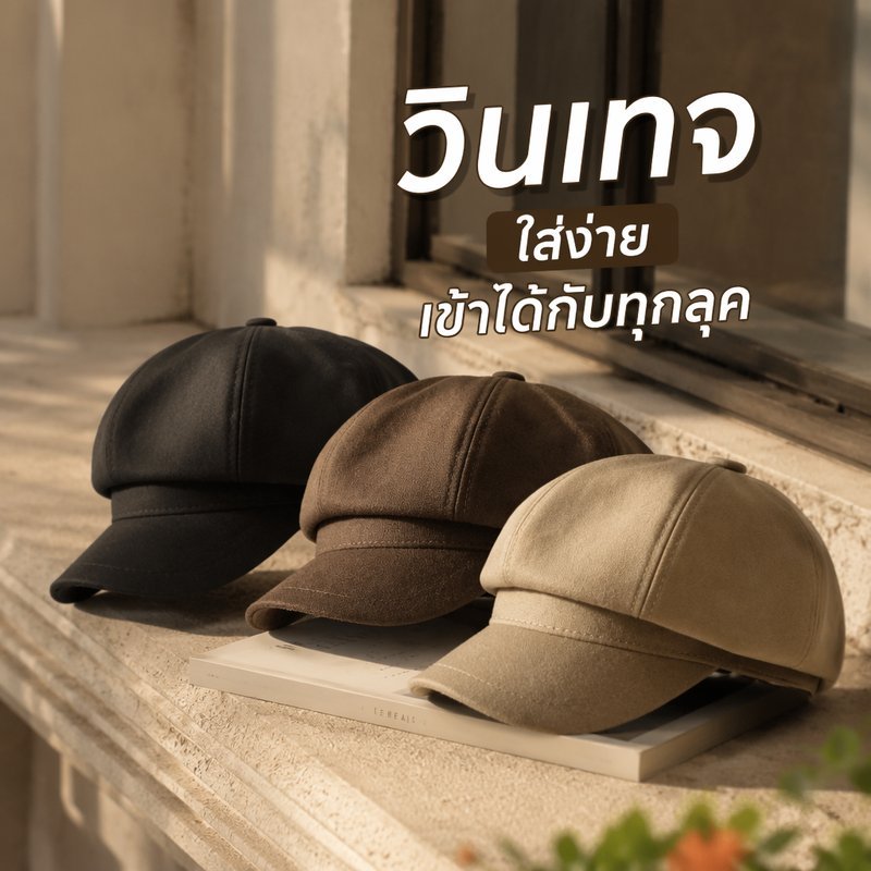 หมวกเบเร่ต์แปดเหลี่ยม ผ้าขนสัตว์ วินเทจ ปีกสั้น หมวกแฟชั่น ฤดูหนาว ผู้หญิง ผู้ชาย