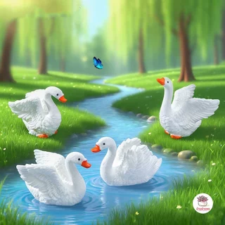 ฝูงหงส์ [ เซต 4 ชิ้น ] ตุ๊กตาจิ๋ว โมเดลจิ๋ว แต่งสวน จัดสวนถาด