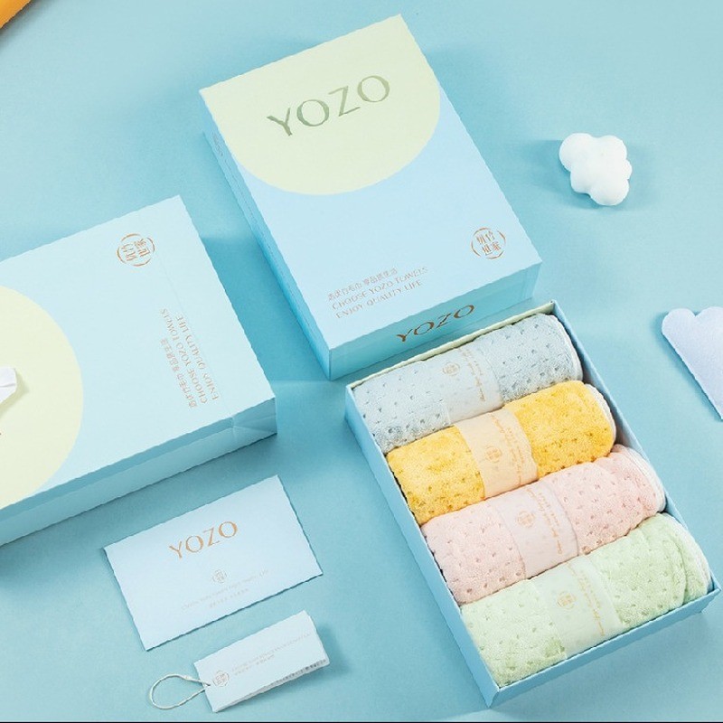 YOZO พรีเมียม แบมบู ซีรีส์ - ชุดของขวัญผ้าขนหนูทรงสี่เหลี่ยม 4 ชิ้น ของขวัญสร้างสรรค์ ผ้าขนหนูเช็ดหน