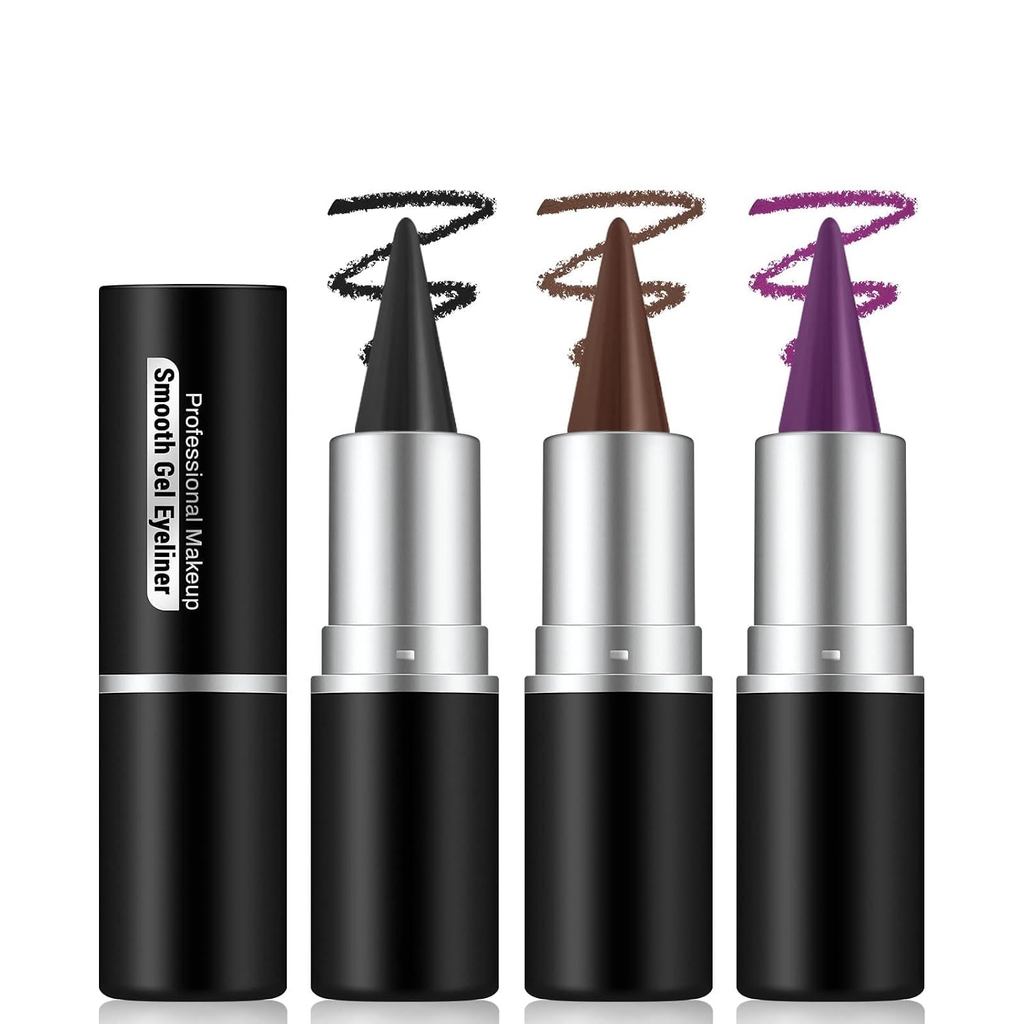 Noerros 3 ชิ้นสีดําสีน้ําตาล Plum Matte Gel Eyeliner ชุดดินสอ, กันน้ํา Smudge Proof Smoky Waterline 