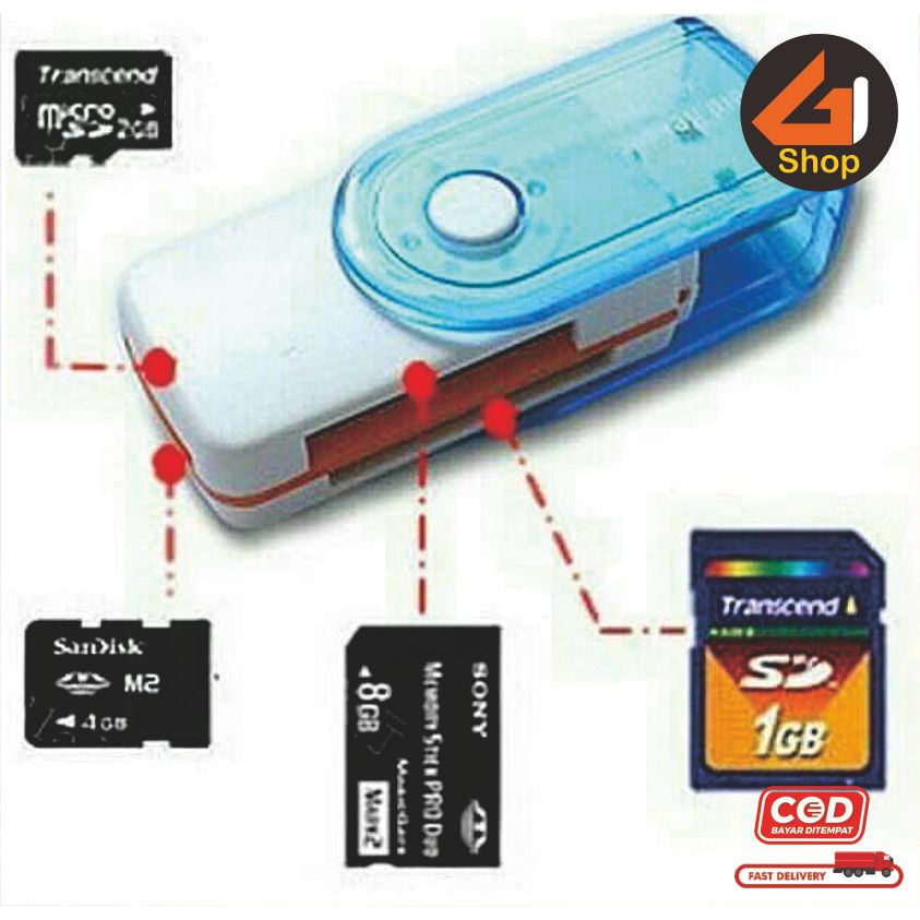 เครื่องอ่านการ์ด USB 4in1 เครื่องอ่านการ์ดหน่วยความจําหลาย SDHC MMC การ์ด Micro-SD Sony Micro-M2 T-F