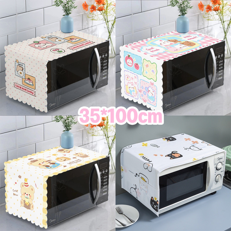 COD ผ้าคลุมไมโครเวฟ 35*100cm ผ้าคลุมเครื่องใช้ไฟฟ้า ลายการ์ตูนน่ารัก กันลื่น ป้องกันฝุ่น ซักได้