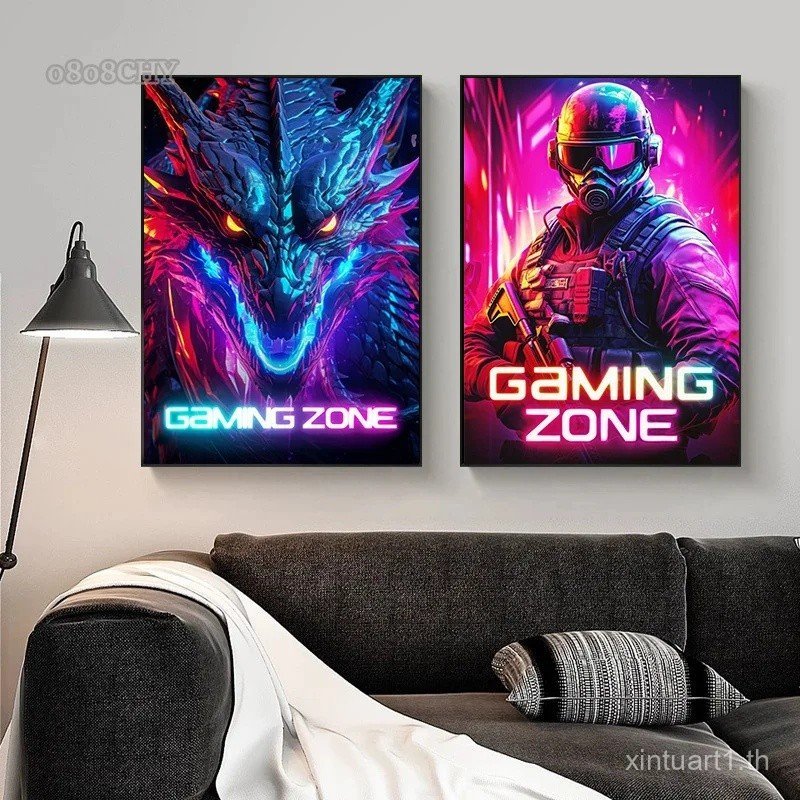 Dragon Assassin Space Armor Gaming Zone ผ้าใบโปสเตอร์พิมพ์ Wall Art ภาพโมเดิร์น Gamer ห้องนอน Esport