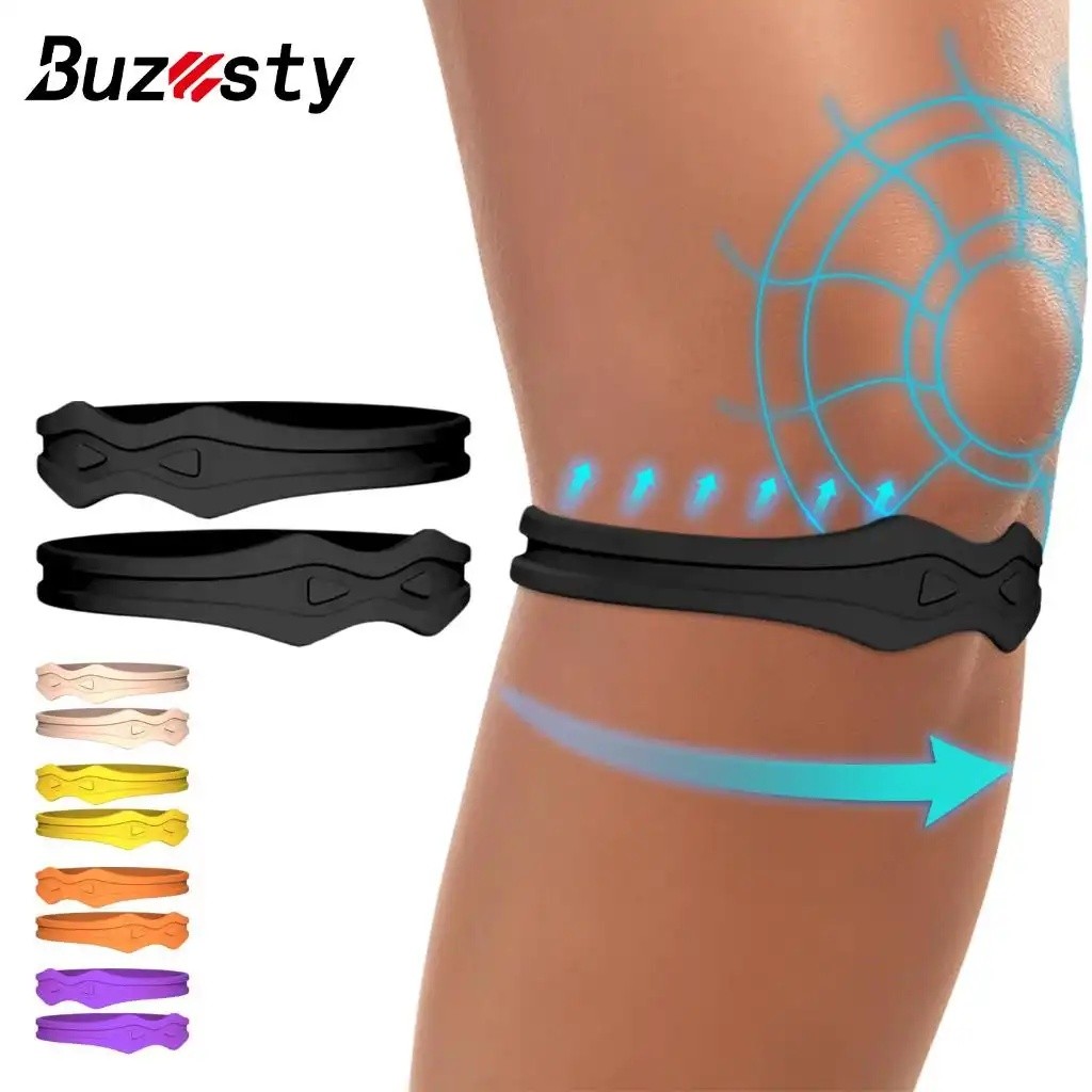 Buzesty 2 ชิ้นซิลิโคนเข่า Patellar Tendon สายรัดเข่าสนับสนุนสําหรับบาสเกตบอลเข่า Patella เชือกป้องกันคงที่ซิลิโคนความยืดหยุ่น Tendon Stabilizer