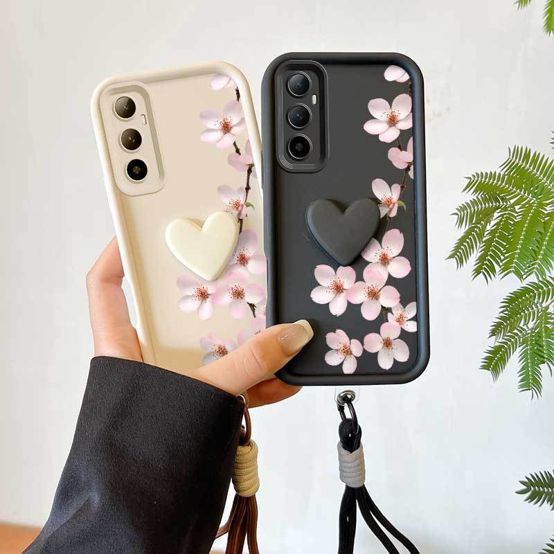สําหรับRealme C65 5G/C65 4G/C63 4G/C67 4G/C75 3 ชิ้น (รอบอวบกลีบเคสโทรศัพท์ + Lanyard + Stand) เคสโท