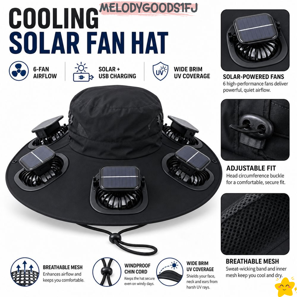 MELODYGOODS1FJพัดลมหมวก,กว้างBrim UV ProtectionพัดลมVisorหมวก,ปรับBreathable 6 พัดลมSun Capสําหรับชา