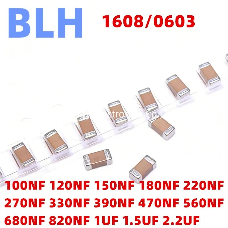 100PCS 1608 0603 ตัวเก็บประจุเซรามิก SMD 100NF 120NF 150NF 180NF 220NF 270NF 330NF 390NF 470NF 560NF