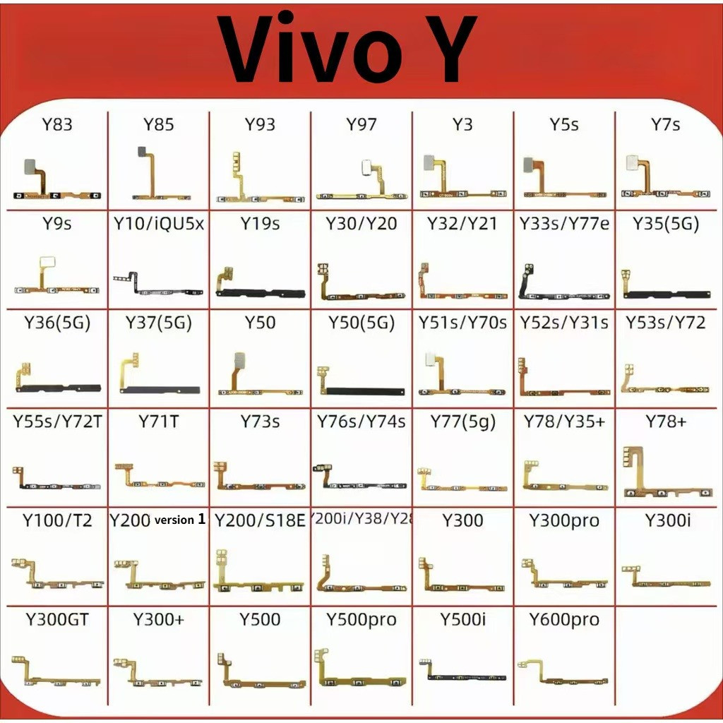 ปุ่มปรับระดับเสียง Flex สําหรับ Vivo y52s y55s Y37 Y38 Y100 Y200 Y300 Y500 Y83 Y85 Y93 Y3 Y5S Y7S แล