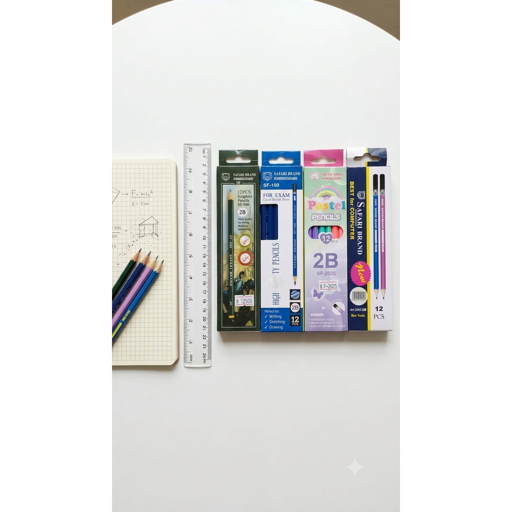 *DP* ดินสอ 2B ยี่ห้อซาฟารี 12 ชิ้น - ดินสอสอบคอมพิวเตอร์ / ดินสอสีพาสเทล / กราไฟท์ SF-900 SF-100 SF-