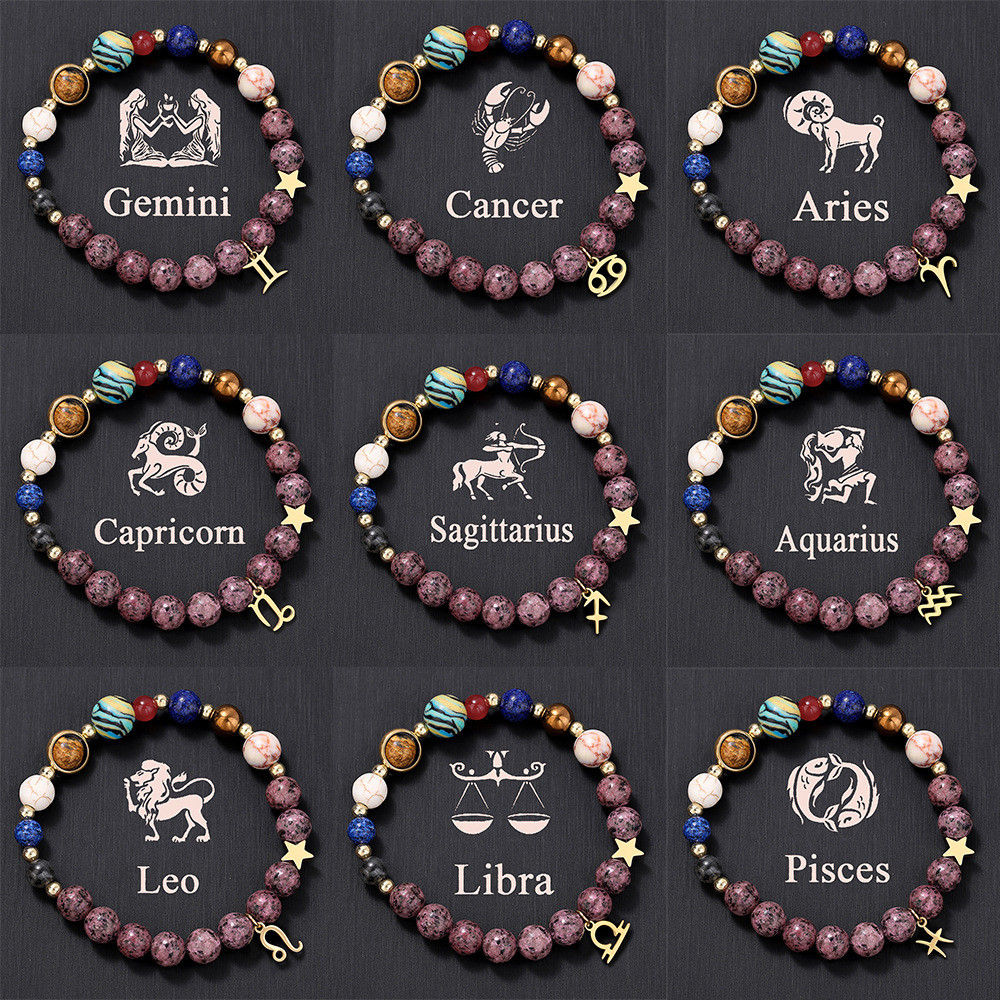 8 Planets 12 Zodiac สร้อยข้อมือหินธรรมชาติ PUXE
