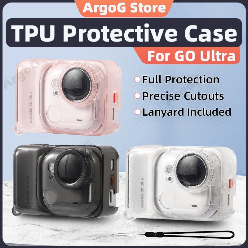 ArgoG Insta360 GO Ultra TPU เคสป้องกันพร้อมฝาครอบเลนส์และเชือกเส้นเล็กปกอ่อน Insta360 GO Ultra อุปกรณ์เสริม