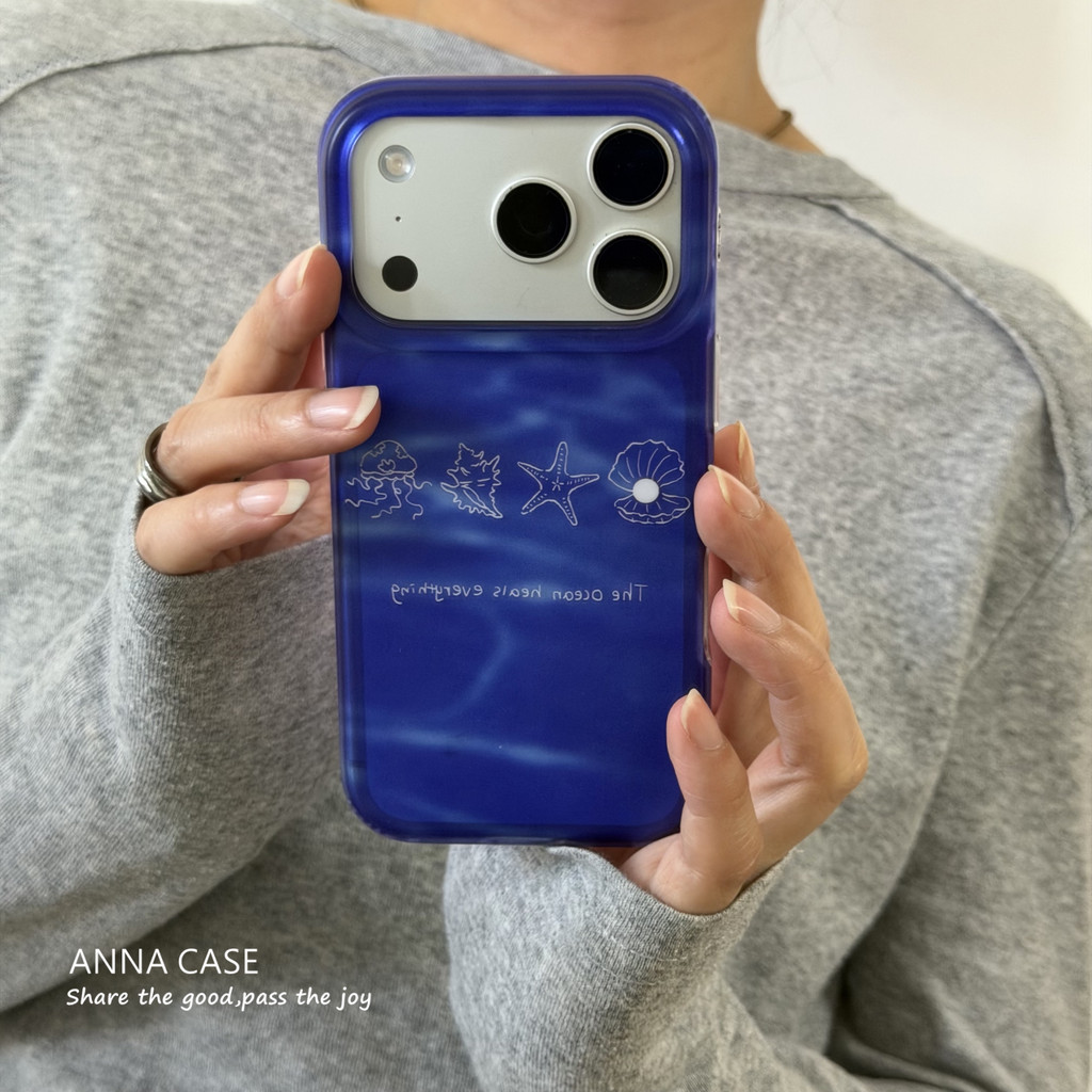 High-grade Deep Blue Water Wave Gradient Shell ปลาดาวรูปแบบ IMD สําหรับ iPhone 18Promax 17 17 17Promax 16 16Pro 16Promax 15Pro 15 15Promax 17Pro