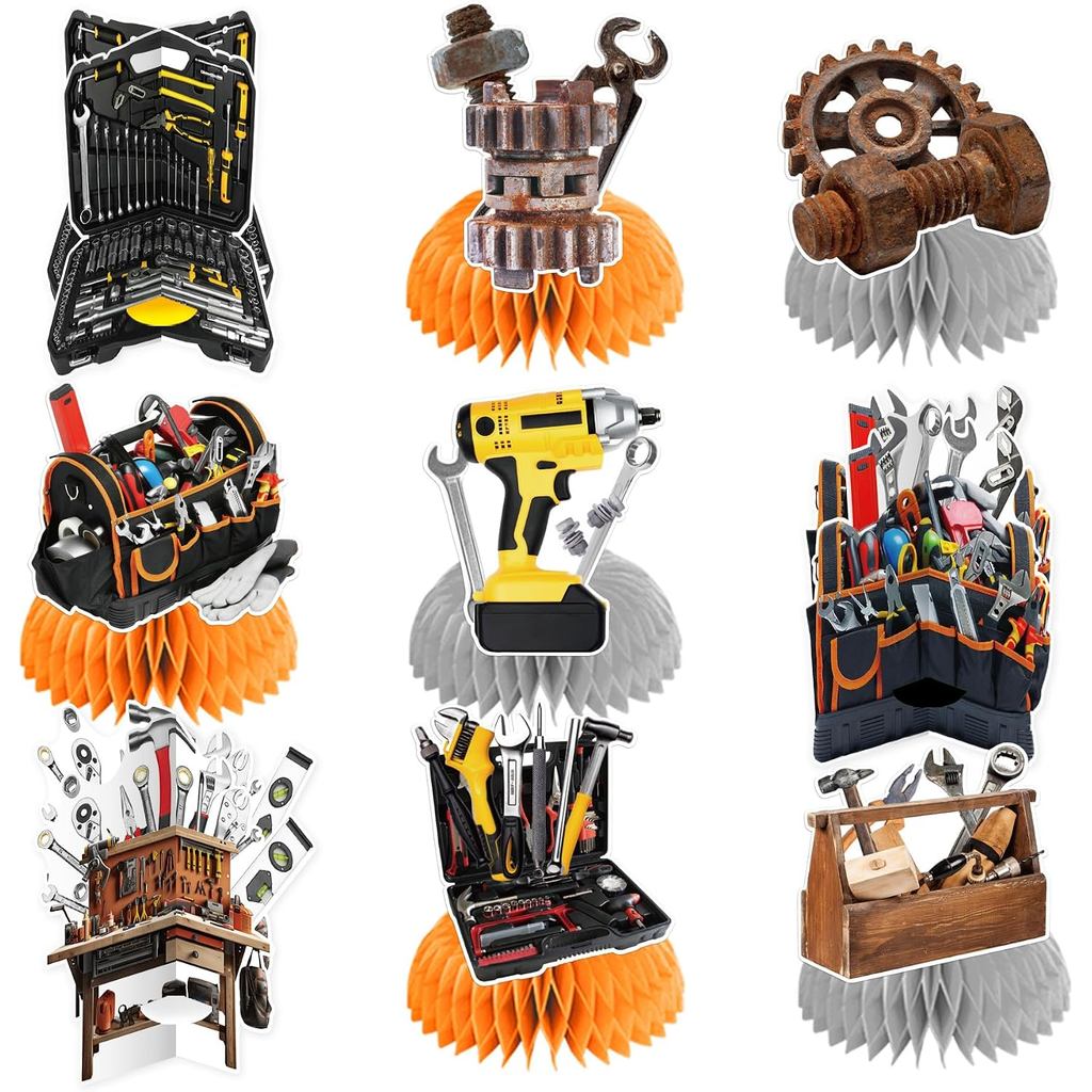 9 ชิ้นช่างรังผึ้ง Centerpieces Mechanic ตารางตกแต่ง Mechanic Party ตกแต่งสําหรับ Mechanic Birthday P