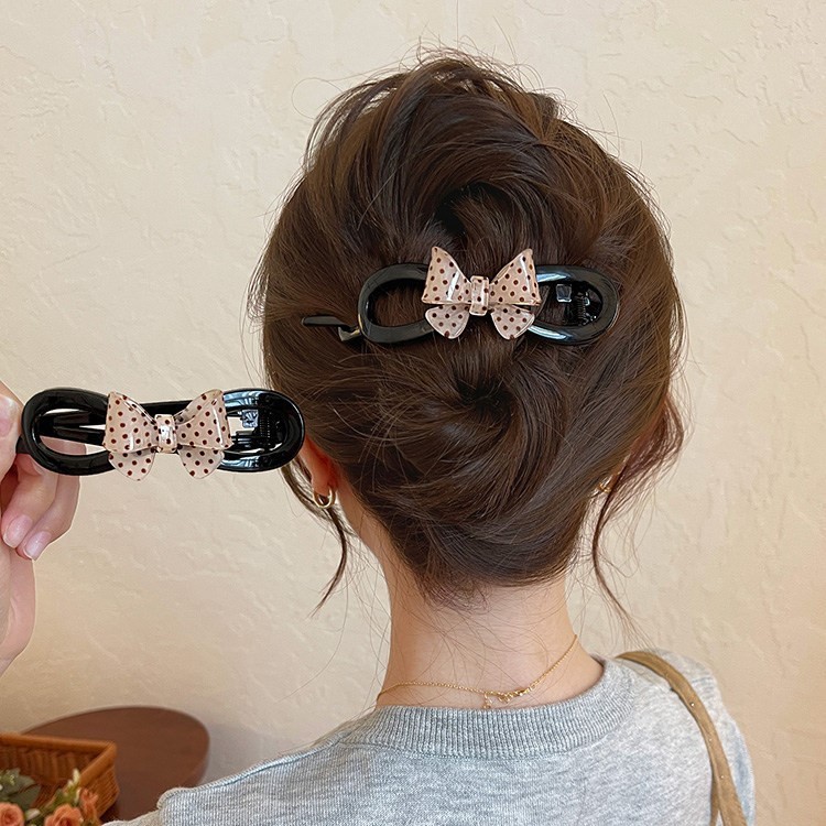 New Polka Dot Bow Twist Clip กิ๊บติดผมผู้หญิง