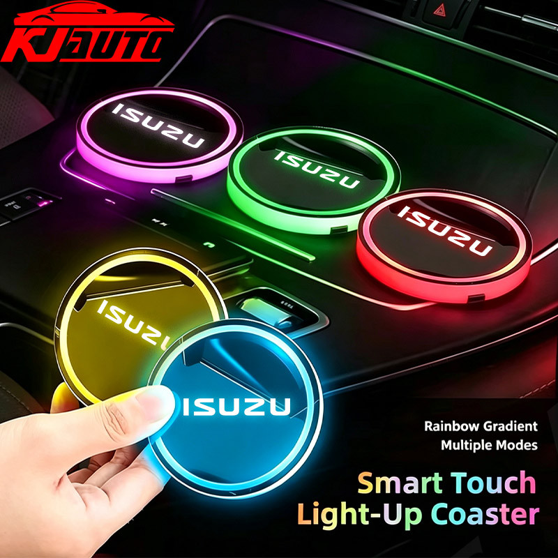 Isuzu ใหม่ 7 สี LED รถที่วางแก้ว Luminous Coaster ถ้วยน้ํา Pad USB ชาร์จสําหรับ Isuzu D max D-Max MU-X Mu x Trf อุปกรณ์ตกแต่งภายใน