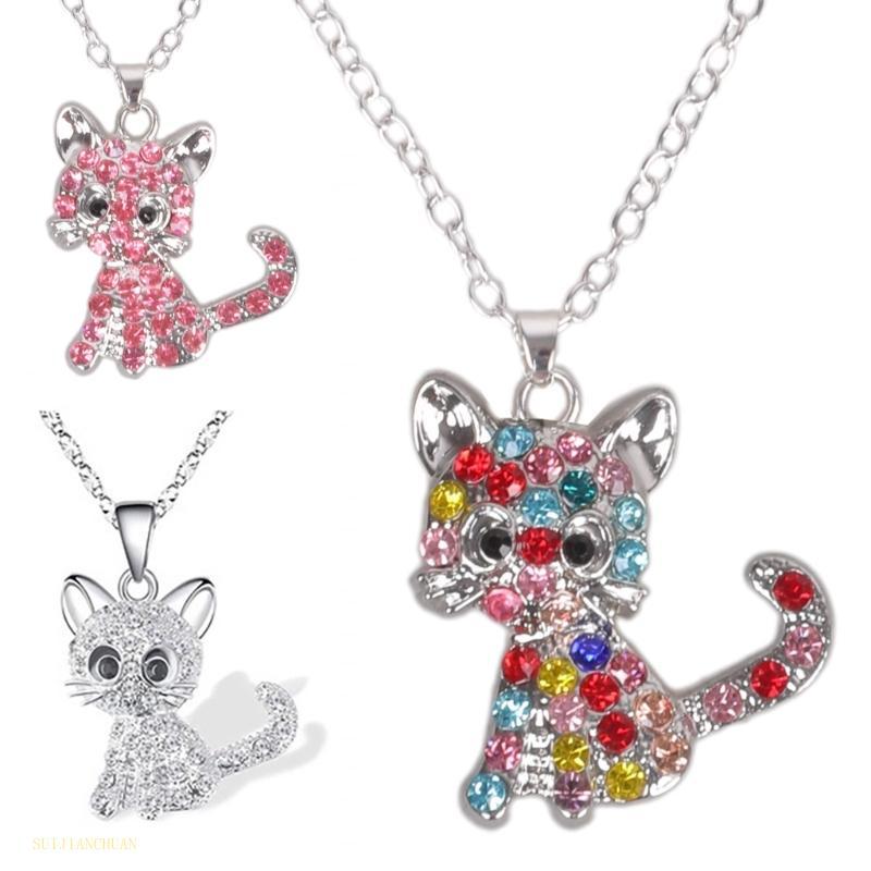 SJT แฟชั่น Rhinestones Adorned แมวจี้สร้อยคอเครื่องประดับสําหรับสวมใส่ทุกวัน