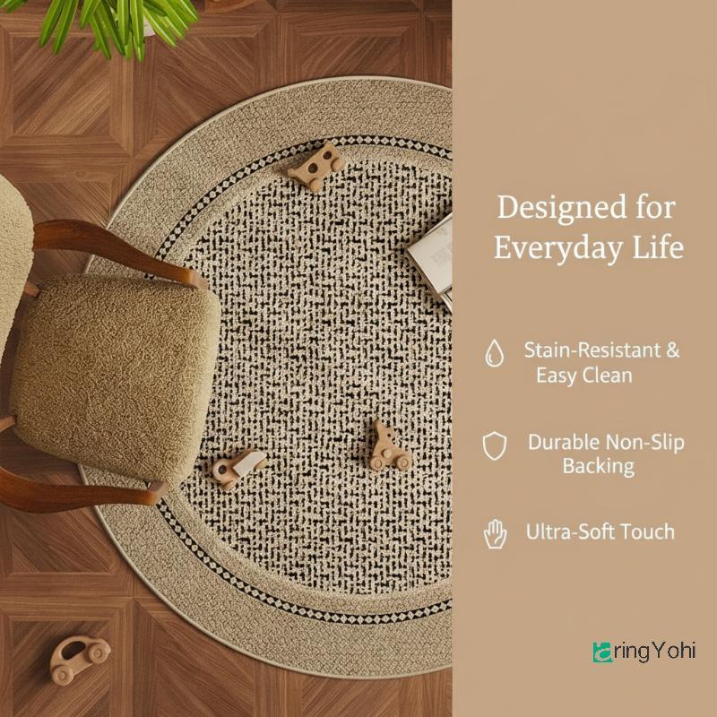 AringYohi] Round Neutral Tone Non-Slip Soft Rug Modern Decor Mat สําหรับห้องนั่งเล่นห้องนอนข้างเตียง