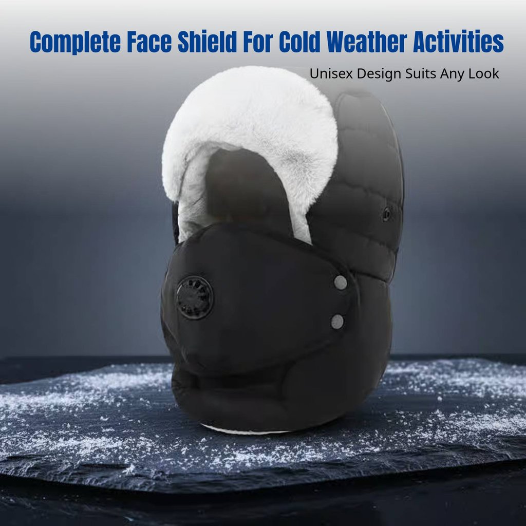Thermal Ushanka Aviator Hat, Winter Windproof Cap with Ear Covers, Face Cover, Unisex with Goggles