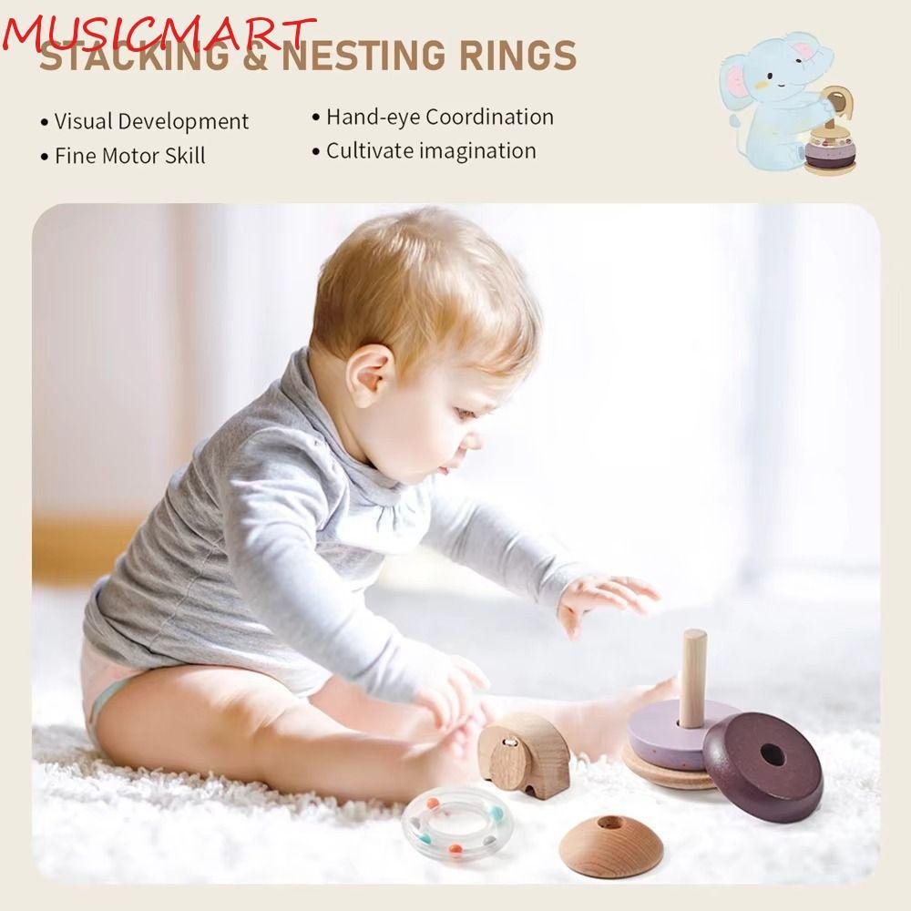 MUSICMART Baby Pole Stack Toy, Montessori ไม้สัตว์บล็อกของเล่นเพื่อการศึกษา,เด็ก Stacker Nesting Puz