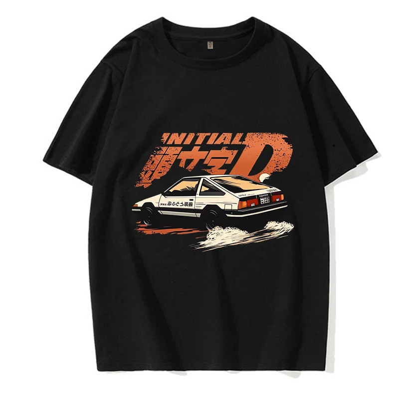 เสื้อยืด Initial D สไตล์อนิเมะญี่ปุ่น การ์ตูนโกธิค สำหรับผู้ชาย เสื้อพิมพ์ลายกราฟิก AE86 สไตล์ฮาราจู