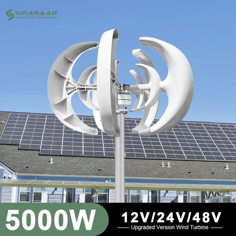 J9ZF 5000W ลมแนวตั้ง Turbine 12V 24V 48V กังหันลมขนาดเล็กพลังงานฟรี 220V ฟาร์มในครัวเรือนส่ง MPPT Co