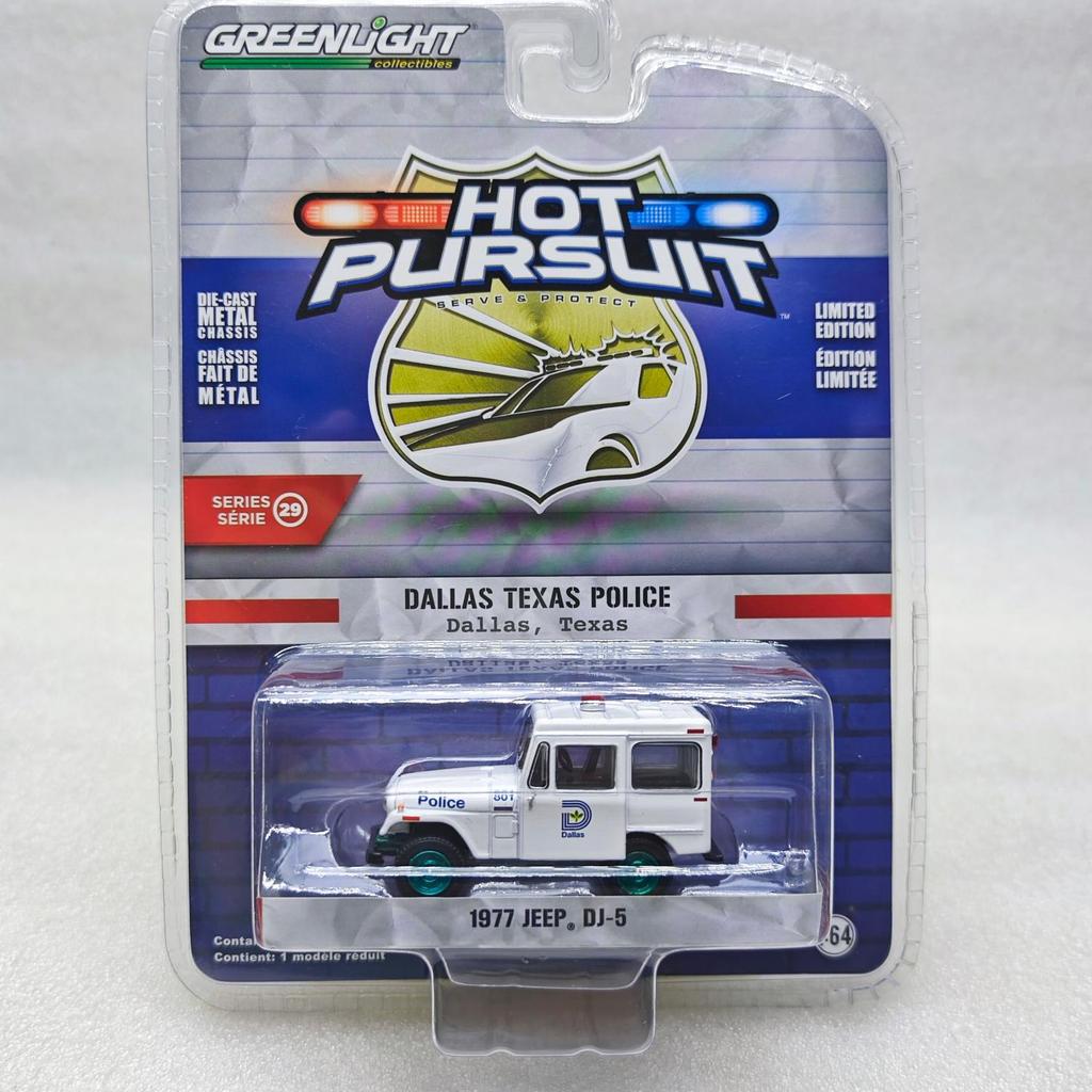 แสงสีเขียว 1: 64 1977 Texas Police Jeep DJ-5 Jeep รถตํารวจสีเขียวเครื่อง