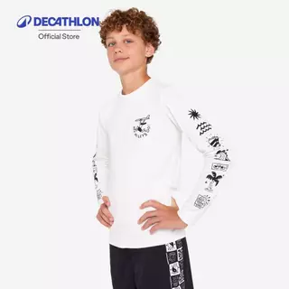 Decathlon Kids’ Surfing Long Sleeve UV-Protection T-Shirt เสื้อโต้คลื่นแขนยาวป้องกันรังสียูวีเด็ก รุ่น 100 - White