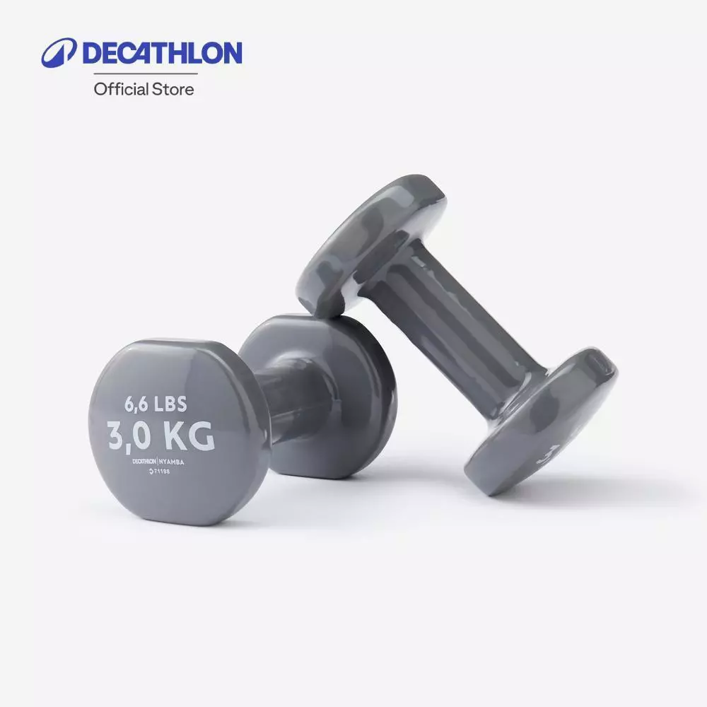 Decathlon 3 Kg Fitness Dumbbells Twin-Pack, Partially Recycled Cast Iron ดัมเบลแพ็คคู่ขนาด 3 กิโลกรัม - Grey