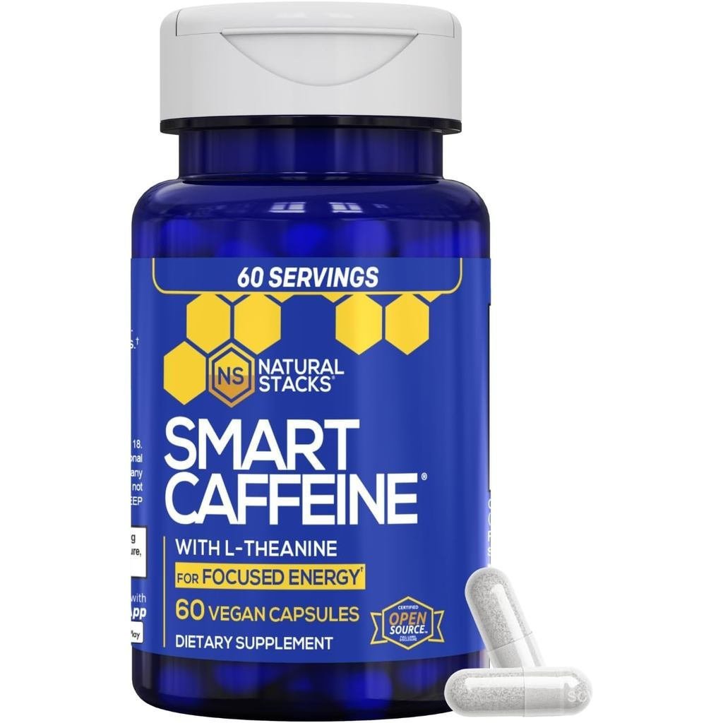 STACKSart Caffeine Tablets100mg Caffeine+200mg-รองรับพลังงานและโฟกัส-ไม่มีการหักลง-60Granule MW5Y