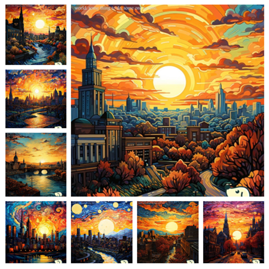 Pandon Art PA1 O2C Van Gogh starry city Sunrise London Los Angeles New York 40*50 ซม. ไม่มีกรอบสีตาม