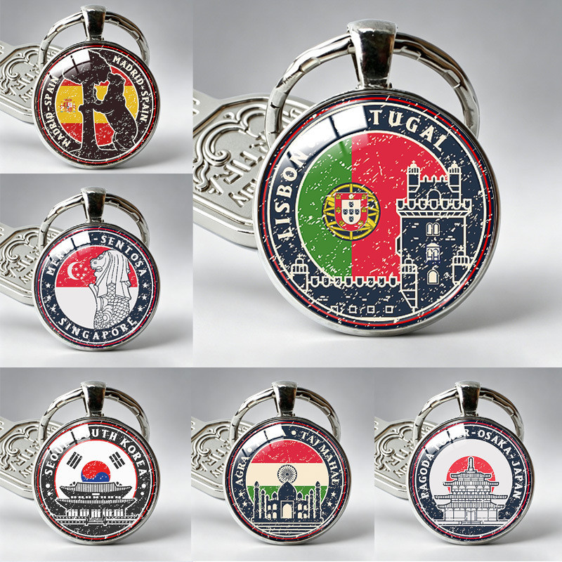 World Flag Landmark Building Korea Germany France American Flag นูนพวงหรีด Time Gem พวงกุญแจ