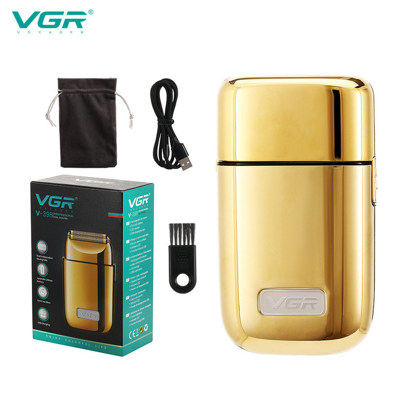 เครื่องโกนหนวดไฟฟ้า VGR398 สำหรับผู้ชาย, เครื่องตัดแต่งหนวดเคราแบบโลหะทั้งหมด, เครื่องโกนหนวดไฟฟ้า