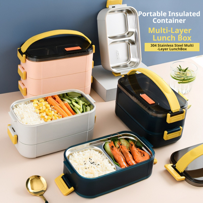 304 Stainless Steel Insulated Lunch Box กล่องข้าวเก็บอุณหภูมิสแตนเลส 304 หลายช่องหลายชั้น