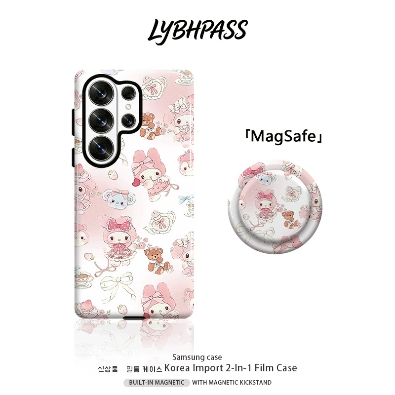 เคสซัมซุง+แม่เหล็ก Griptok MagSafe การ์ตูน น่ารัก กระต่าย โบว์ สีชมพู My Melody 2ชั้น เคส Samsung galaxy s20/s21/s22/s23/s24/s25/s26 fe plsu egde ultra NOTE20 ULTRA 5G 4G เปิดเลนส์ โทรศัพท์ มือถือ case