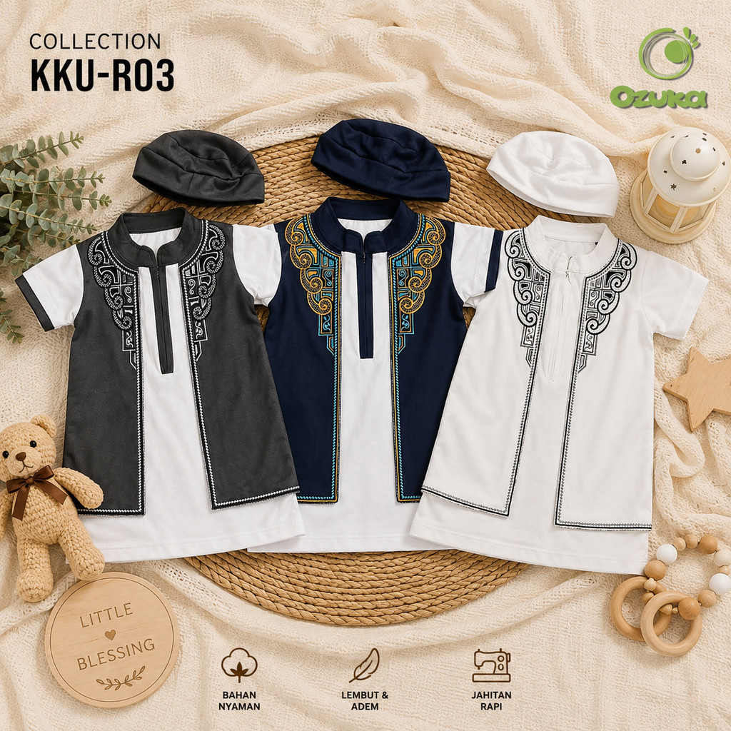 เสื้อผ้ามุสลิมรุ่น Gamis Koko Robe เสื้อกั๊กเด็กทารก 0-9 เดือน Ozuka Türkiye เย็บปักถักร้อย RO3