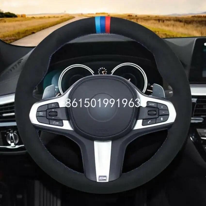 ที่กําหนดเอง DIY หนังนิ่มสีดําพวงมาลัยรถสําหรับ BMW G30 525i 530i 530d M550i M550d 2017