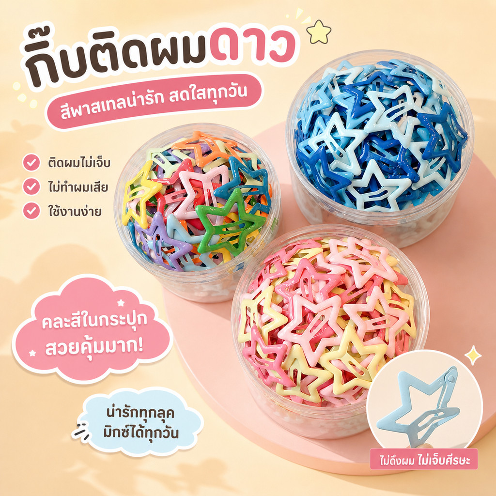 MAI กิ๊บติดผมรูปดาวห้าแฉก สไตล์Y2K สีโดปามีน สำหรับผู้หญิง สไตล์เกาหลี แฟชั่นประดับผม ใส่ประจำวัน