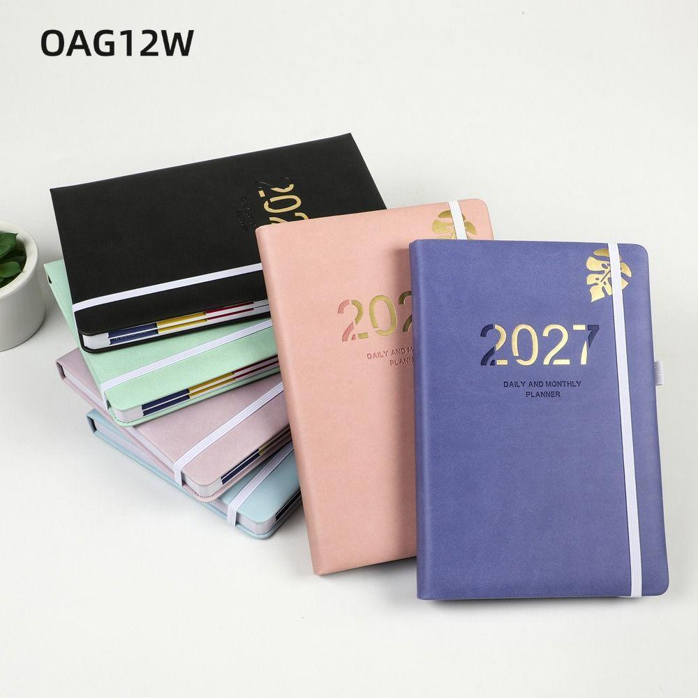 OAG12W 2027 Agenda Book, To Do List Planner Reminder Schedule Book,แบบพกพาA5 Textured PU Plannerโน้ต