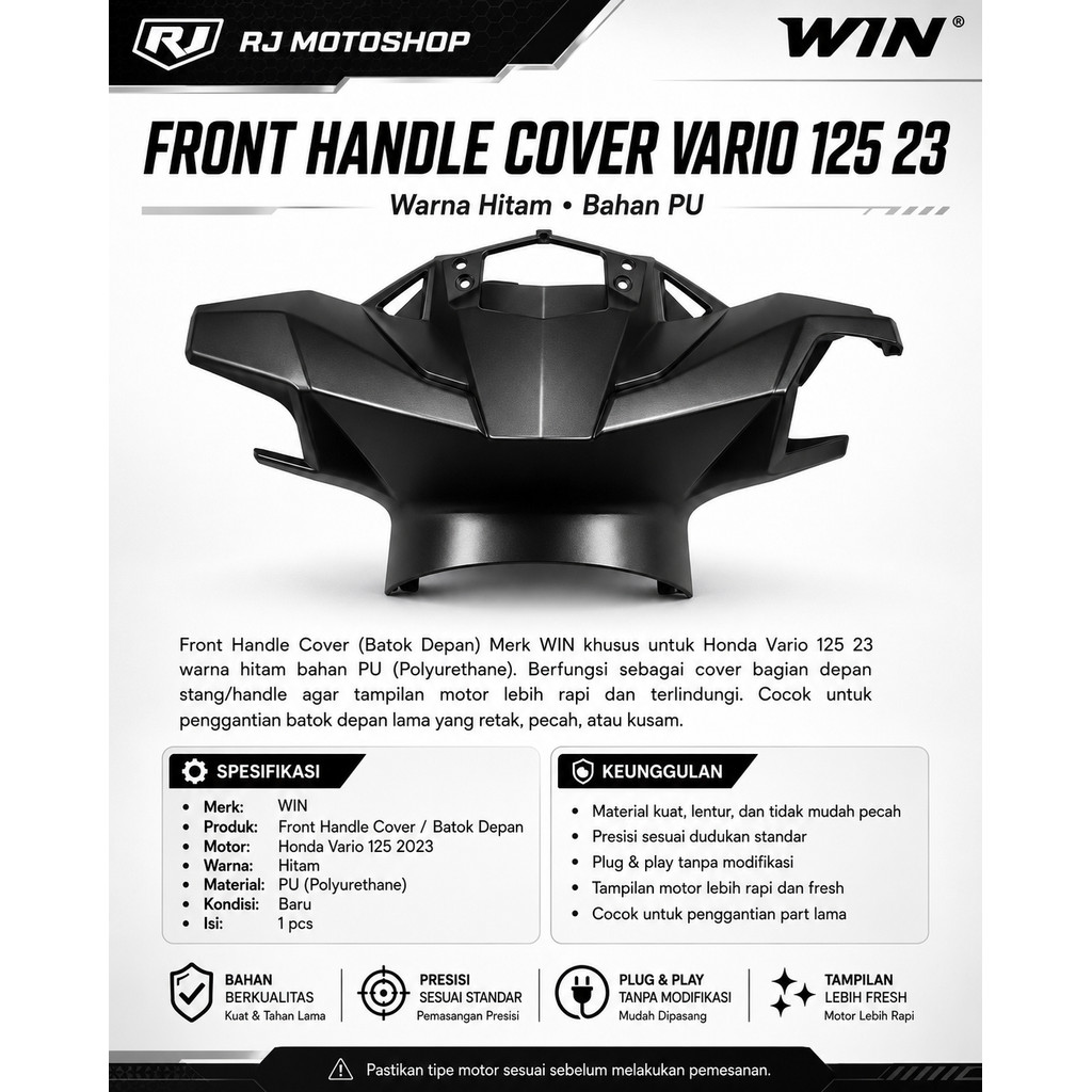 ฝาครอบแฮนด์หน้า / ฝาครอบหน้า Vario 125 23 Matte Black WIN Brand