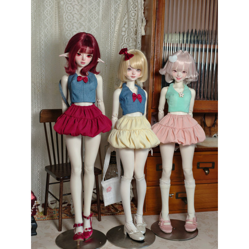 BJD Quarter เสื้อผ้าเด็ก Halter คอสลิง bjd ทั่วไปสี่ใหญ่สี่ดอกไม้ Bud กระโปรงชุดฤดูร้อน 4 จุดเสื้อผ้