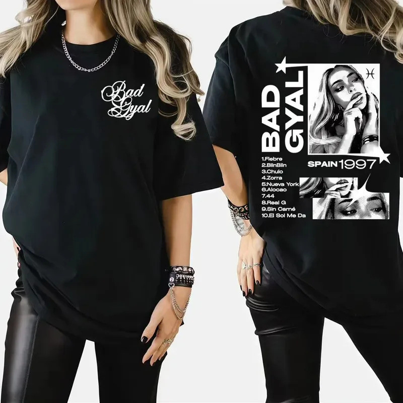 เสื้อยืดทัวร์อัลบั้มของนักร้อง Bad Gyal สำหรับผู้ชายและผู้หญิง ทรงโอเวอร์ไซส์ สไตล์วินเทจ Y2K ฮิปฮอป