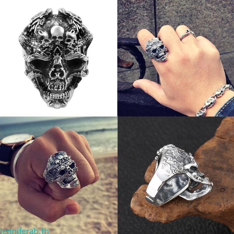Jenniferab Creative Gothic Skull สําหรับแหวนหัวบุคลิกภาพโครงกระดูกสําหรับ Cool รถจักรยานยนต์ Gothic 