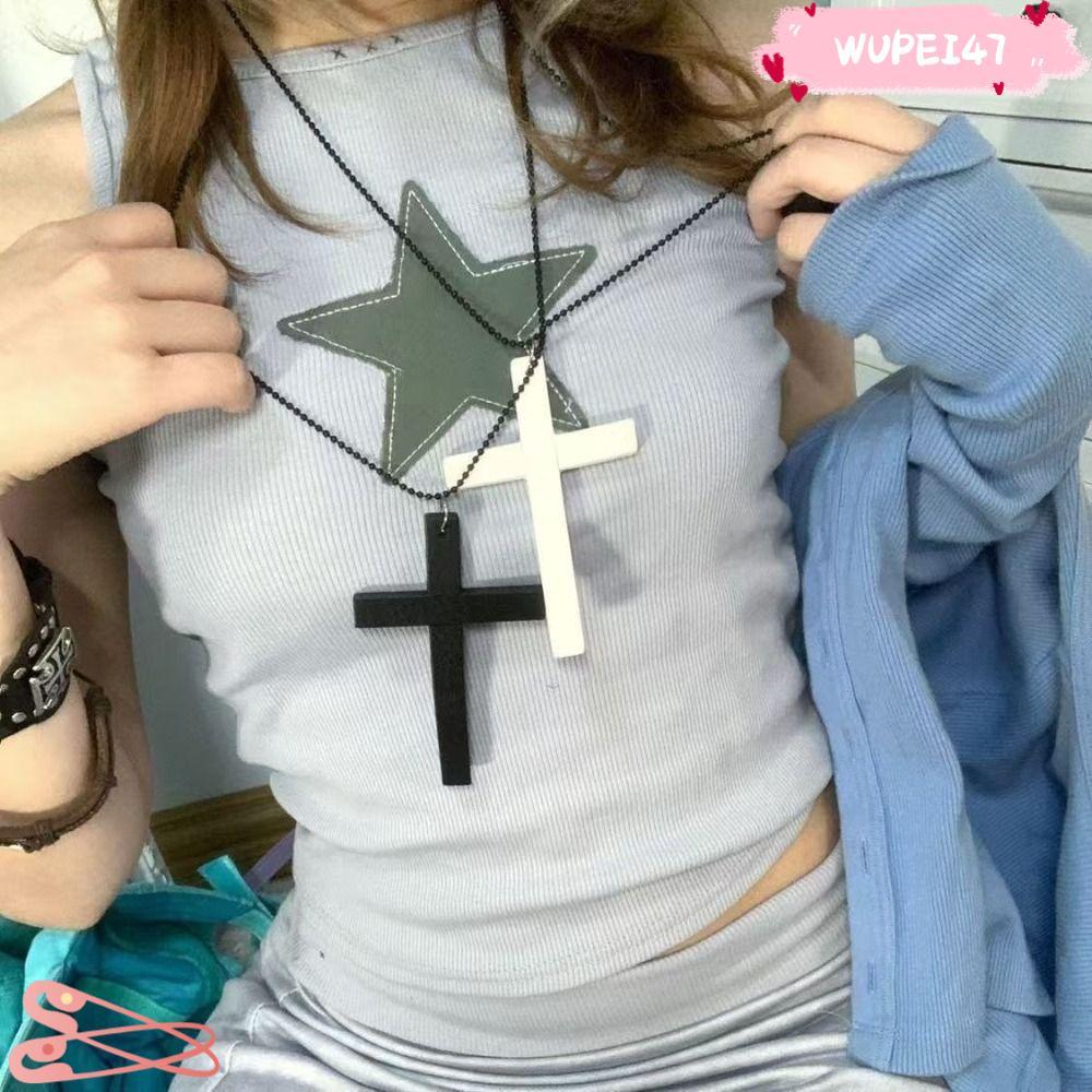 WUPEI47AD ไม้ Cross จี้สร้อยคอ, Punk Gothic สีดํา Hip Hop สร้อยคอ, Y2k เสื้อกันหนาวของขวัญ