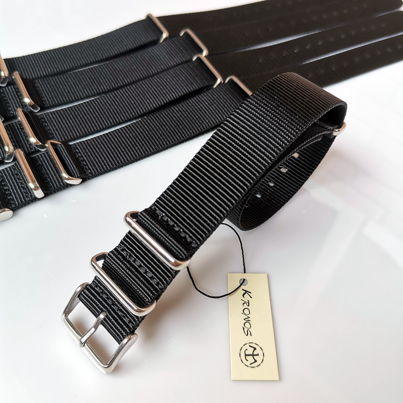 18mm20mm22mm24mm NATO NATO Canvas Nylon Strap นาฬิกาดําน้ํา Black Square Buckle Thin Style