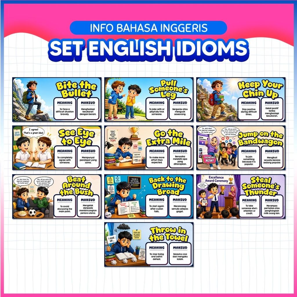 (10 ชิ้น) ชุด ENGLISH IDIOMS Idioms Bahasa Inggeris & Maksud คําศัพท์ภาษาอังกฤษ & Grammar BBM ภาษาอั