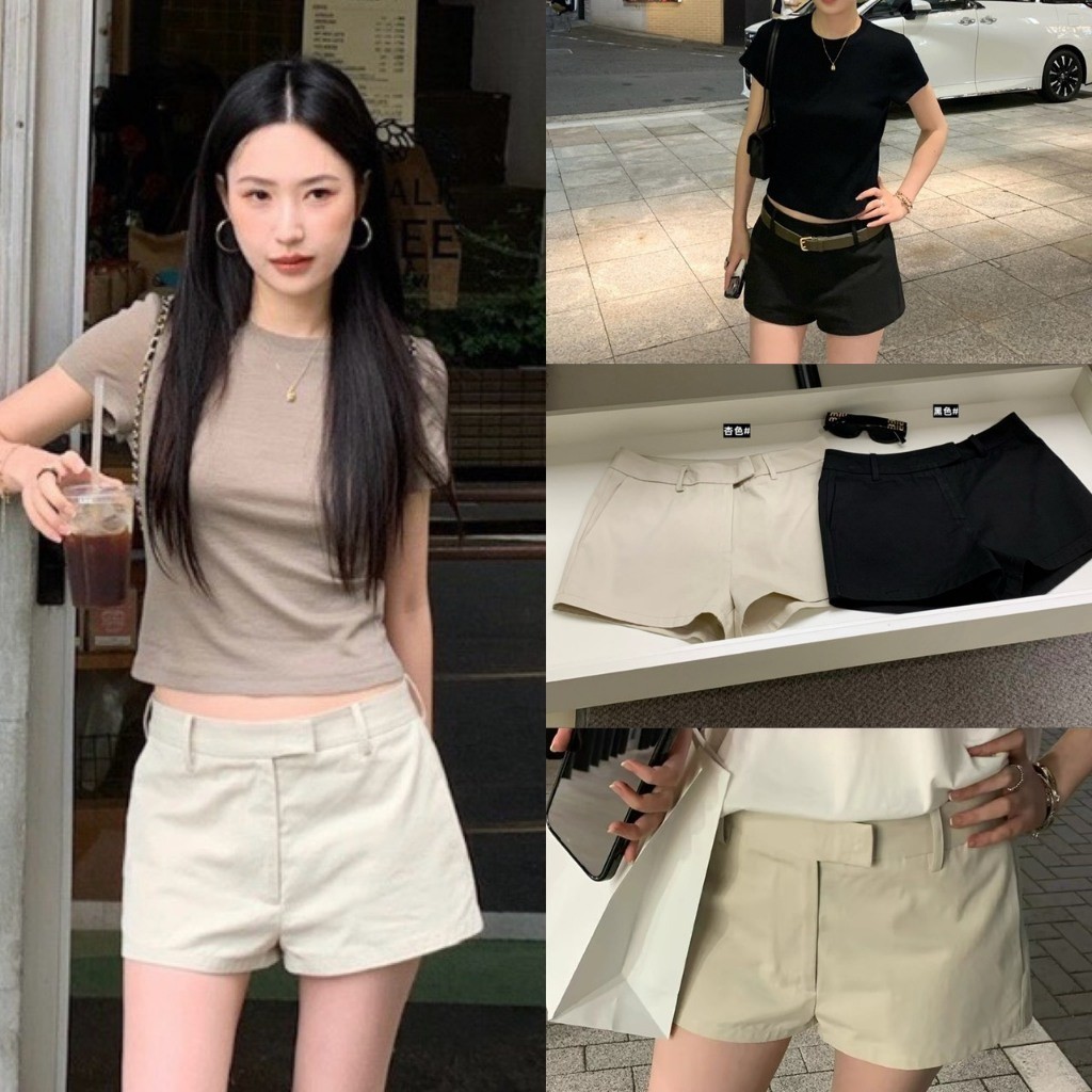 W10547 กางเกงขาสั้นเอวสูงทรงสแล็ค สุดมินิมอล ดีไซน์เก็บทรงเนียบ เนื้อผ้าคุณภาพดี แฟชั่นเกาหลี TAG WG.WE