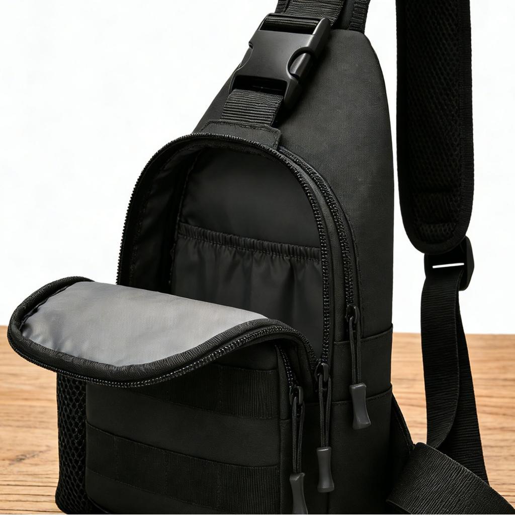 Top_colombia.ph กระเป๋าสะพายผ้าใบกระเป๋ากันน้ําเดินทางเดินป่าหน้าอก Daypack สําหรับผู้ชายผู้หญิงสีดํ