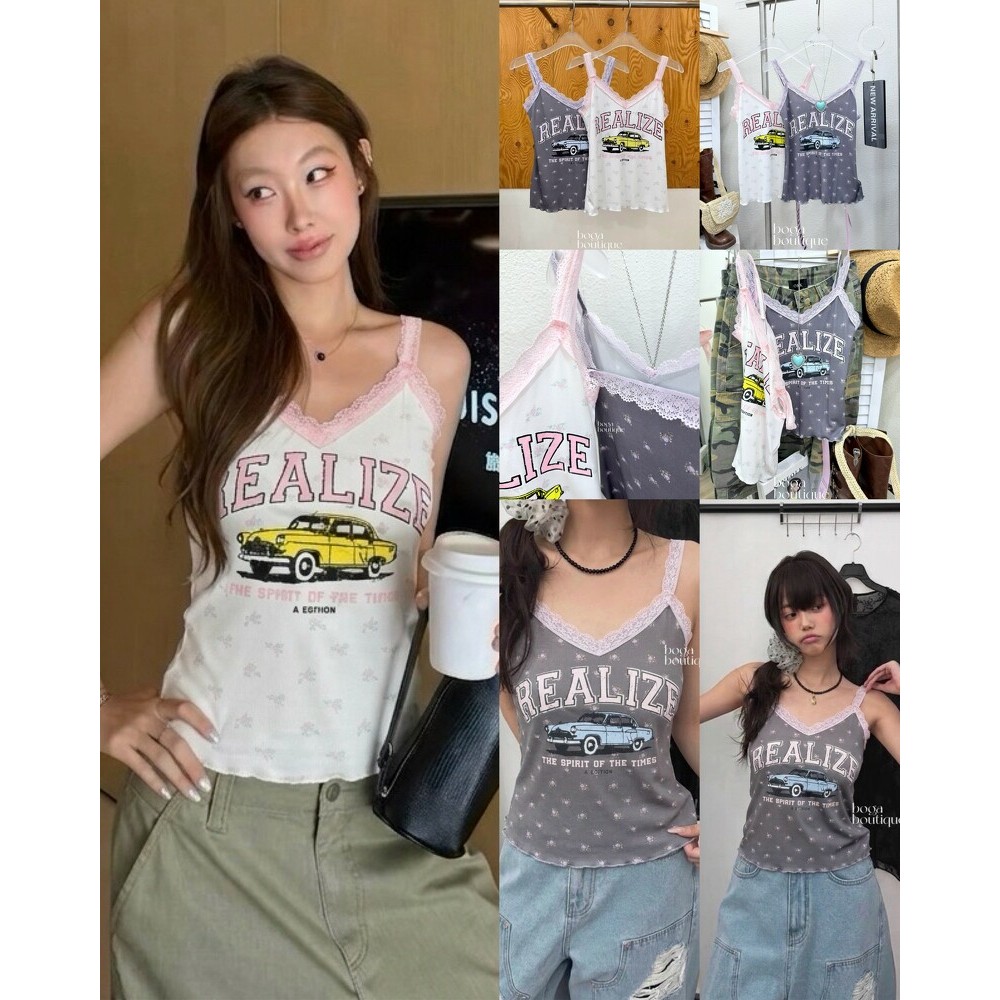 Realize floral lace camisole เสื้อสายเดี่ยวกุ๊นขอบลูกไม้